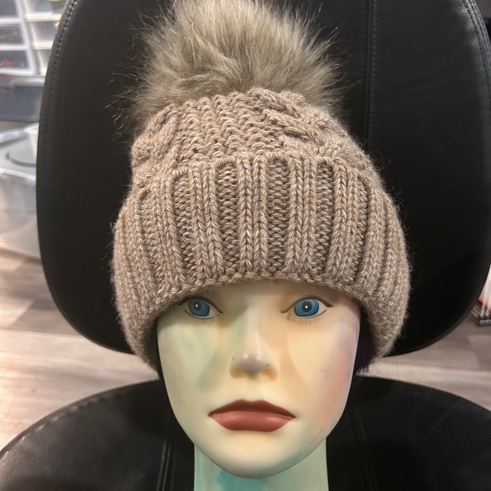 Village House Cozy Knit Beanie with Faux Fur Pom
